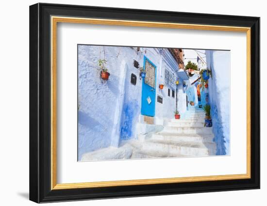 An Alleyway in the Medina, Chefchaouen, Morocco-A_nella-Framed Photographic Print