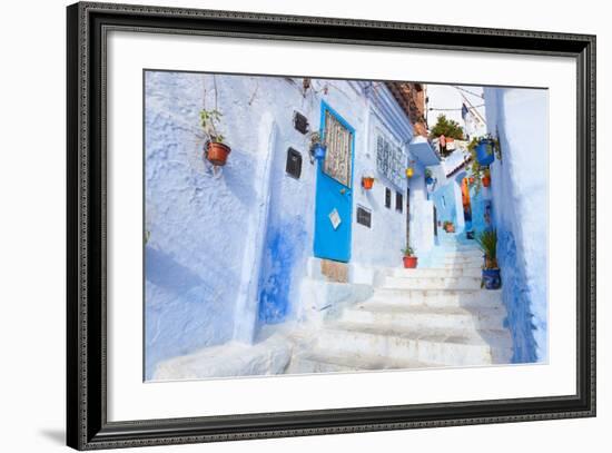 An Alleyway in the Medina, Chefchaouen, Morocco-A_nella-Framed Photographic Print