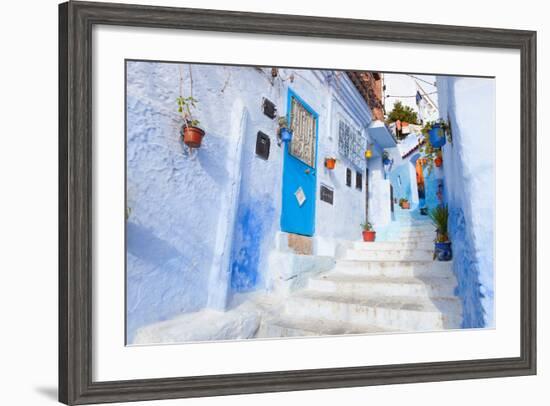 An Alleyway in the Medina, Chefchaouen, Morocco-A_nella-Framed Photographic Print