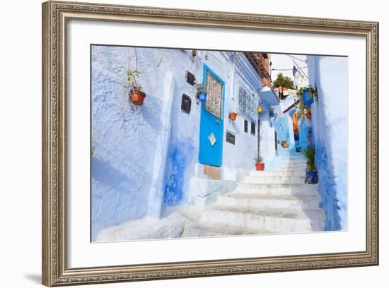 An Alleyway in the Medina, Chefchaouen, Morocco-A_nella-Framed Photographic Print