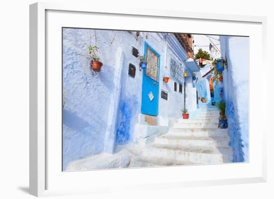 An Alleyway in the Medina, Chefchaouen, Morocco-A_nella-Framed Photographic Print