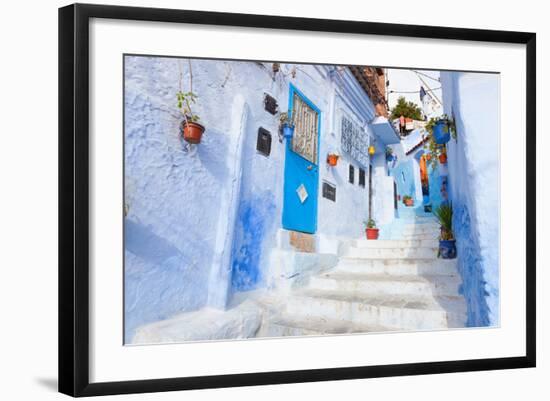 An Alleyway in the Medina, Chefchaouen, Morocco-A_nella-Framed Photographic Print