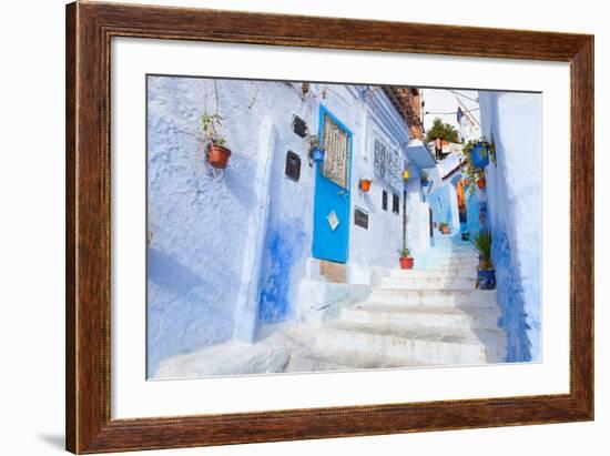 An Alleyway in the Medina, Chefchaouen, Morocco-A_nella-Framed Photographic Print