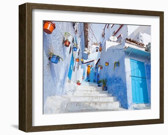 An Alleyway in the Medina, Chefchaouen, Morocco-A_nella-Framed Photographic Print