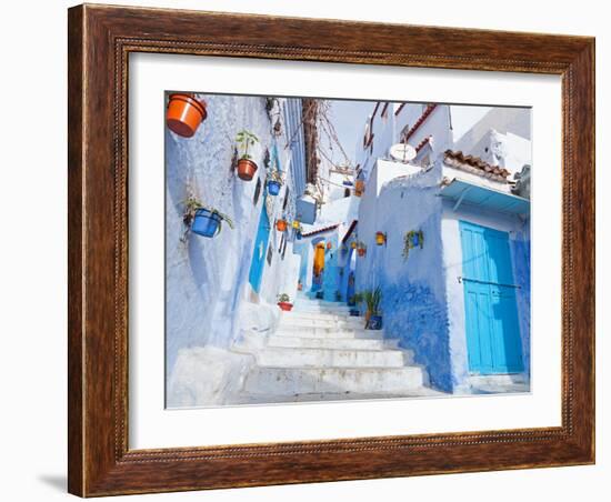 An Alleyway in the Medina, Chefchaouen, Morocco-A_nella-Framed Photographic Print