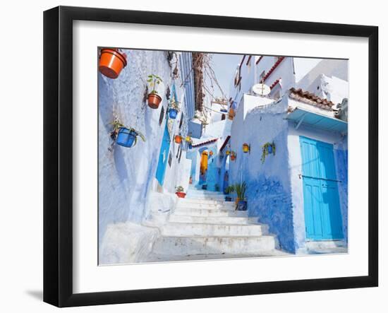 An Alleyway in the Medina, Chefchaouen, Morocco-A_nella-Framed Photographic Print