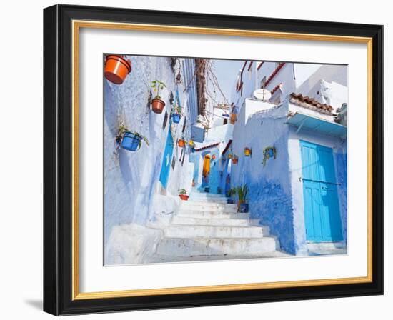 An Alleyway in the Medina, Chefchaouen, Morocco-A_nella-Framed Photographic Print