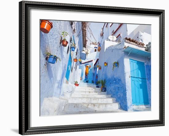 An Alleyway in the Medina, Chefchaouen, Morocco-A_nella-Framed Photographic Print