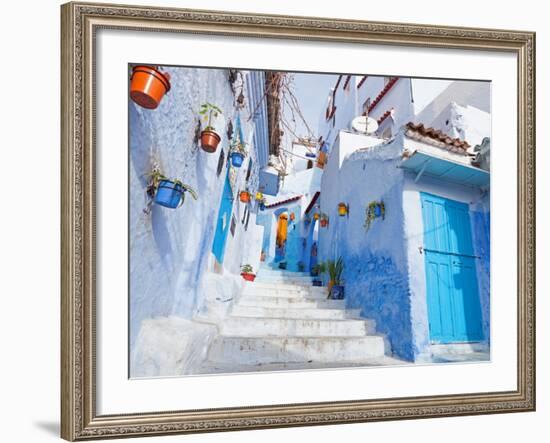 An Alleyway in the Medina, Chefchaouen, Morocco-A_nella-Framed Photographic Print