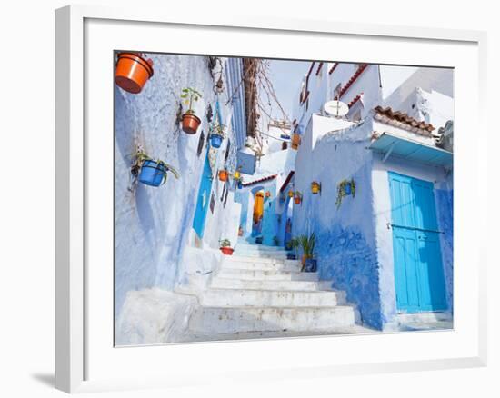 An Alleyway in the Medina, Chefchaouen, Morocco-A_nella-Framed Photographic Print