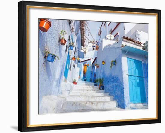 An Alleyway in the Medina, Chefchaouen, Morocco-A_nella-Framed Photographic Print
