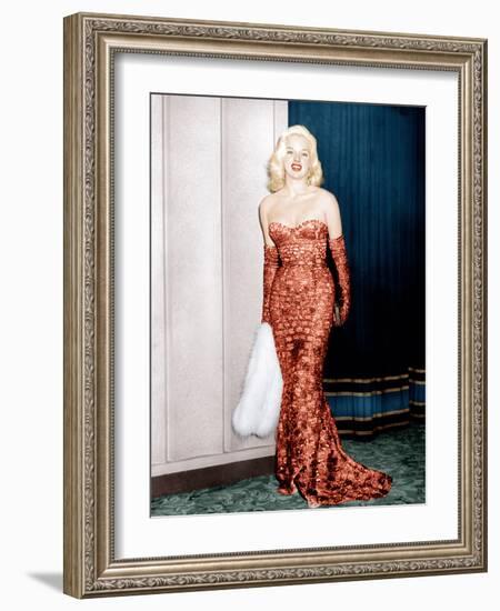 An Alligator Named Daisy, Diana Dors, Attending Movie Premiere at the Odeon, Marble Arch, 1955-null-Framed Photo