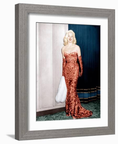 An Alligator Named Daisy, Diana Dors, Attending Movie Premiere at the Odeon, Marble Arch, 1955-null-Framed Photo