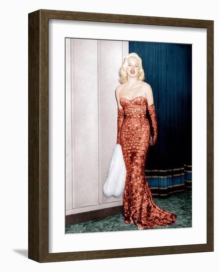 An Alligator Named Daisy, Diana Dors, Attending Movie Premiere at the Odeon, Marble Arch, 1955-null-Framed Photo