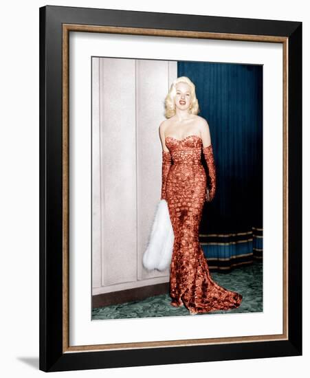 An Alligator Named Daisy, Diana Dors, Attending Movie Premiere at the Odeon, Marble Arch, 1955-null-Framed Photo