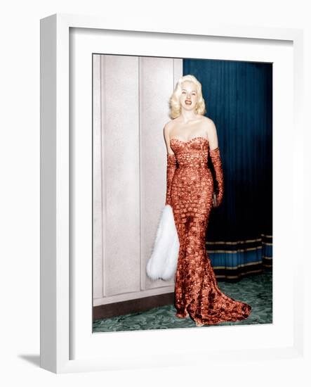 An Alligator Named Daisy, Diana Dors, Attending Movie Premiere at the Odeon, Marble Arch, 1955-null-Framed Photo