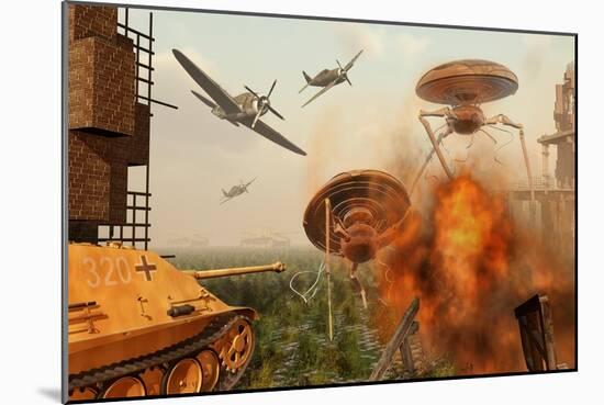 An Alternate Reality Where Allied and German Forces Unite in Fighting an Alien Invasion-null-Mounted Art Print