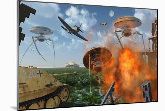 An Alternate Reality Where Allied and German Forces Unite in Fighting an Alien Invasion-null-Mounted Art Print