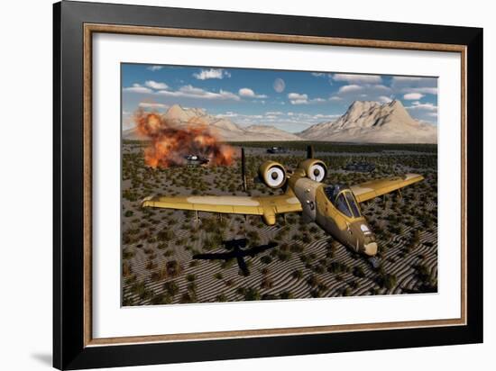 An American A-10 Thunderbolt Using Abandoned Tanks as Target Practice-null-Framed Art Print