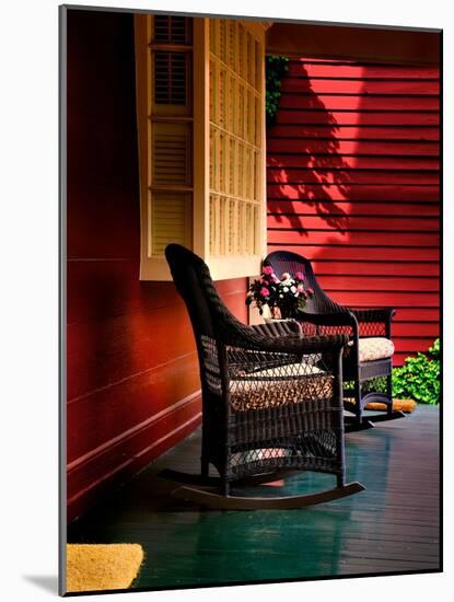 An American Front Porch with Wooden Boarding and Two Whicker Rocking Chairs-Jody Miller-Mounted Photographic Print