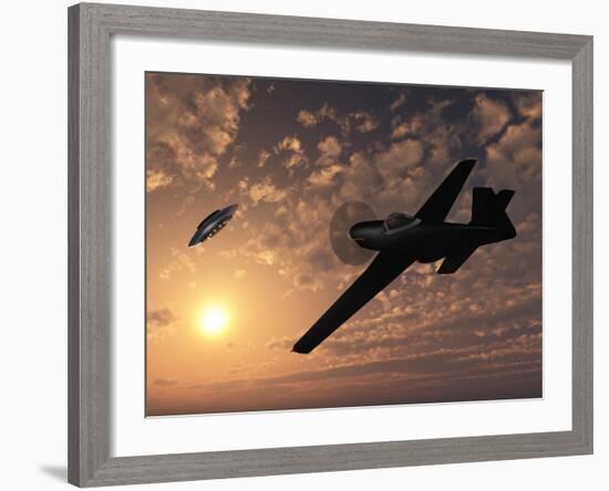 An American P-51 Mustang Gives Chase to a UFO-Stocktrek Images-Framed Photographic Print