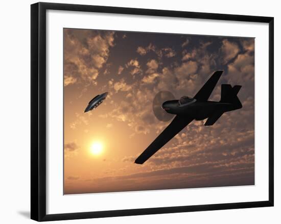 An American P-51 Mustang Gives Chase to a UFO-Stocktrek Images-Framed Photographic Print