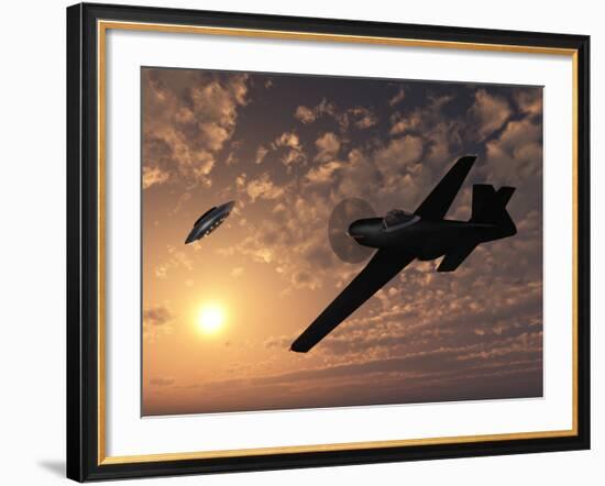 An American P-51 Mustang Gives Chase to a UFO-Stocktrek Images-Framed Photographic Print