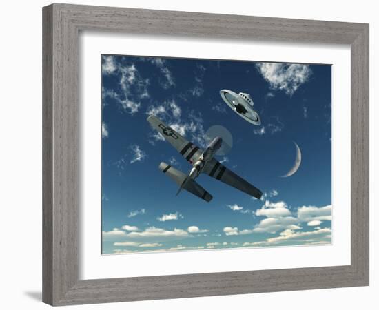 An American P-51 Mustang Gives Chase to a UFO-Stocktrek Images-Framed Photographic Print