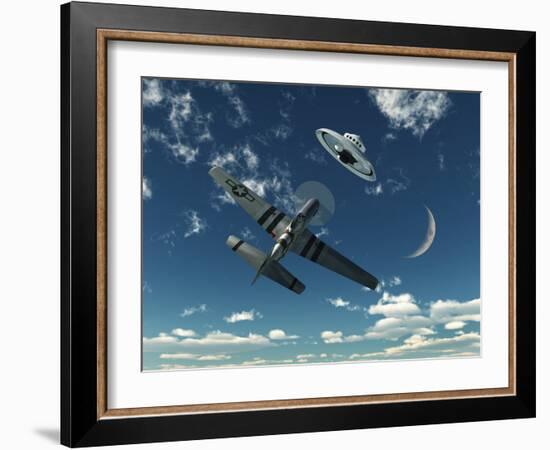 An American P-51 Mustang Gives Chase to a UFO-Stocktrek Images-Framed Photographic Print