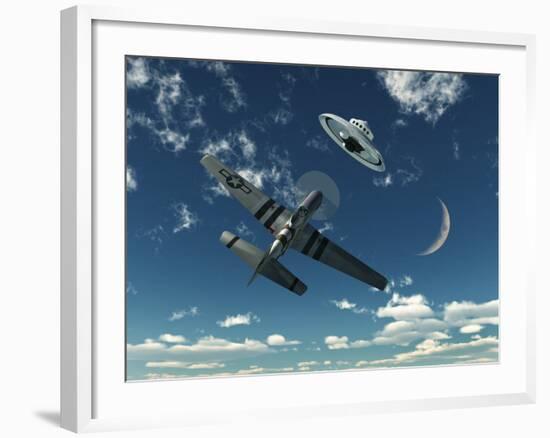 An American P-51 Mustang Gives Chase to a UFO-Stocktrek Images-Framed Photographic Print