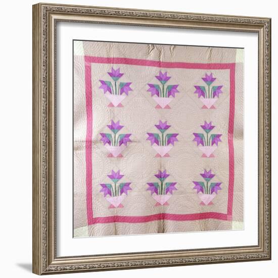 An Amish Pieced and Appliqued Cotton Quilted Coverlet, circa 1930-null-Framed Giclee Print