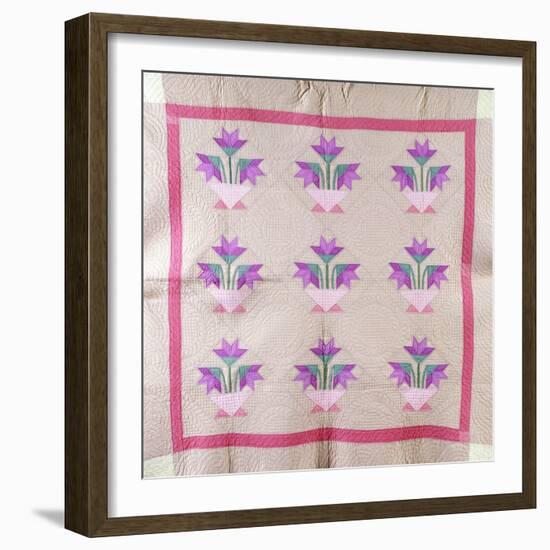 An Amish Pieced and Appliqued Cotton Quilted Coverlet, circa 1930-null-Framed Giclee Print