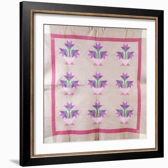 An Amish Pieced and Appliqued Cotton Quilted Coverlet, circa 1930-null-Framed Giclee Print