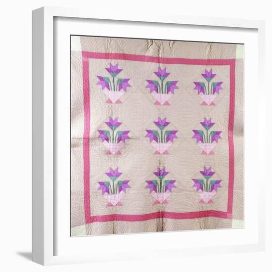 An Amish Pieced and Appliqued Cotton Quilted Coverlet, circa 1930-null-Framed Giclee Print