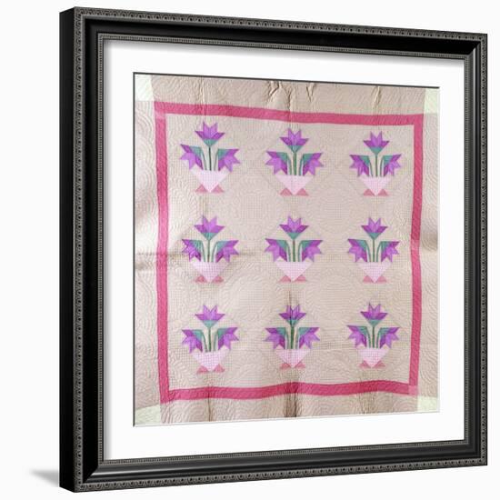 An Amish Pieced and Appliqued Cotton Quilted Coverlet, circa 1930-null-Framed Giclee Print