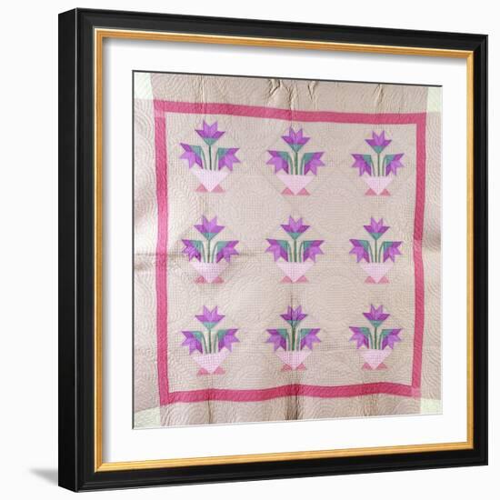 An Amish Pieced and Appliqued Cotton Quilted Coverlet, circa 1930-null-Framed Giclee Print