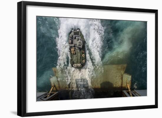 An Amphibious Assault Vehicle Exits the Well Deck of USS Bataan-null-Framed Photographic Print