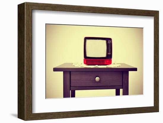 An Ancient Red Television on a Table with a Retro Effect-nito-Framed Photographic Print