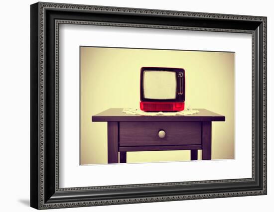 An Ancient Red Television on a Table with a Retro Effect-nito-Framed Photographic Print