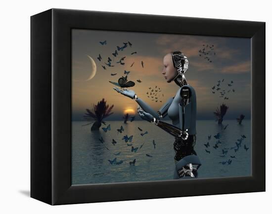 An Android Takes a Closer Look at a Butterfly-Stocktrek Images-Framed Premier Image Canvas