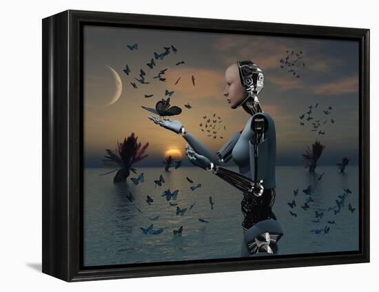 An Android Takes a Closer Look at a Butterfly-Stocktrek Images-Framed Premier Image Canvas