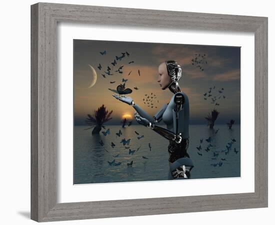 An Android Takes a Closer Look at a Butterfly-Stocktrek Images-Framed Photographic Print