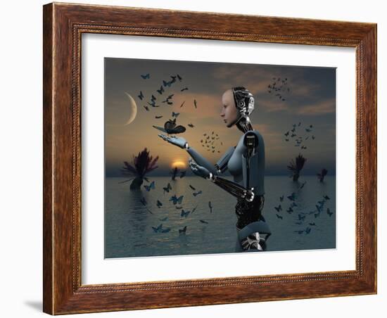 An Android Takes a Closer Look at a Butterfly-Stocktrek Images-Framed Photographic Print