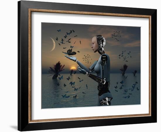 An Android Takes a Closer Look at a Butterfly-Stocktrek Images-Framed Photographic Print