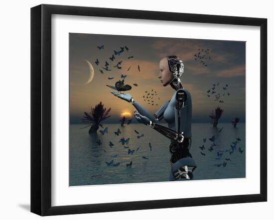 An Android Takes a Closer Look at a Butterfly-Stocktrek Images-Framed Photographic Print