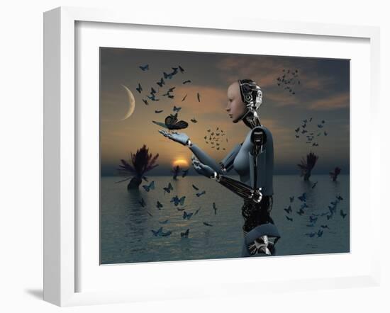 An Android Takes a Closer Look at a Butterfly-Stocktrek Images-Framed Photographic Print