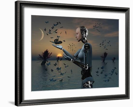 An Android Takes a Closer Look at a Butterfly-Stocktrek Images-Framed Photographic Print