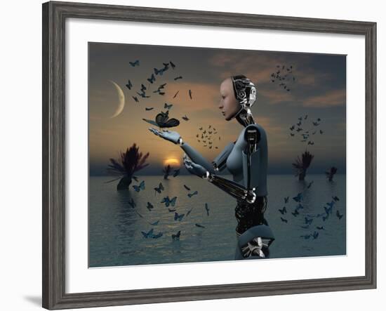 An Android Takes a Closer Look at a Butterfly-Stocktrek Images-Framed Photographic Print