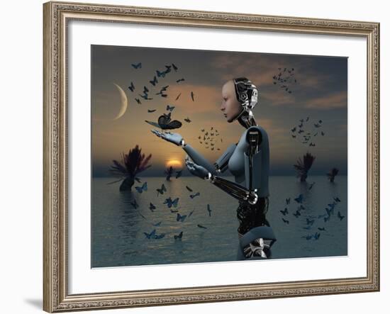 An Android Takes a Closer Look at a Butterfly-Stocktrek Images-Framed Photographic Print