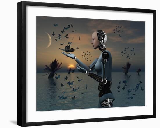 An Android Takes a Closer Look at a Butterfly-Stocktrek Images-Framed Photographic Print